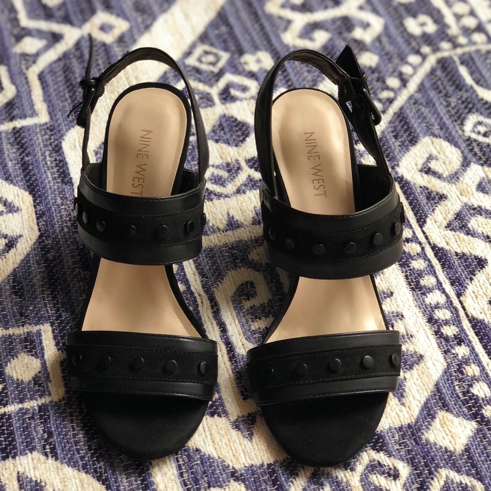 Nine West Black Strap wedge heel sling back